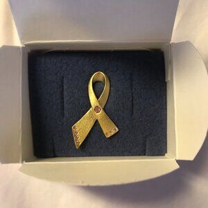 Avon 2000 Breast‎ Cancer pink ribbon pin - goldtone